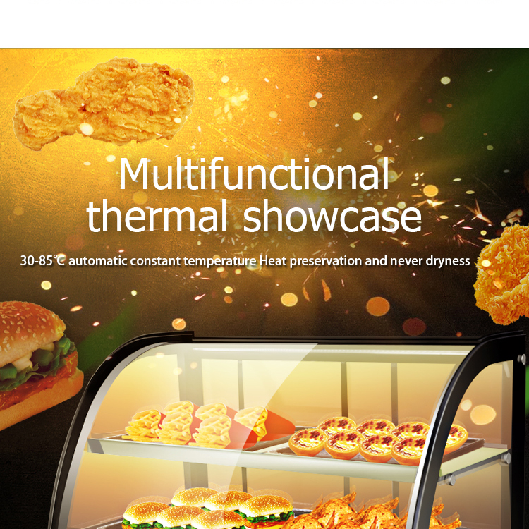 1200x530x580mm Black Curved Glass Food Display Warmer for Hot Food Heating Showcase