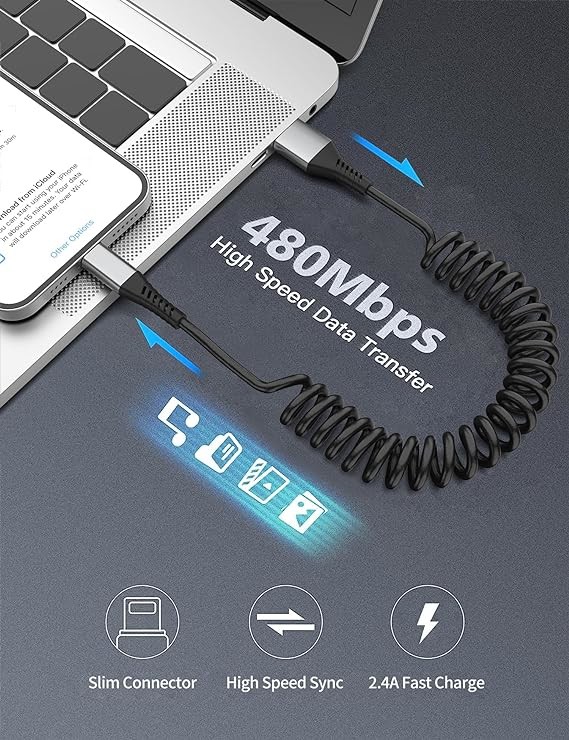 Spring Data Transfer Cable USB A To Type C For Car Android Mobile Phone Charging