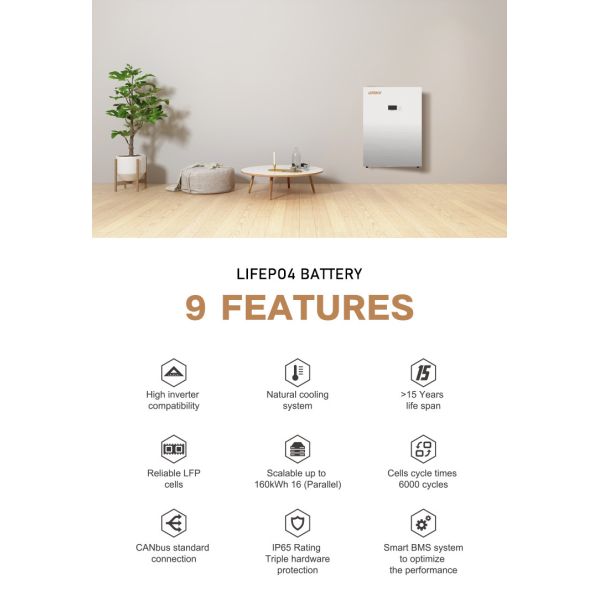 5kw 8kw 10kw Lifepo4 Solar Battery All In One Wall Mounted For Backup Power