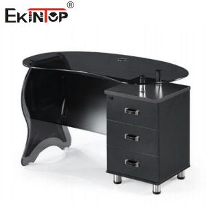 China Wood Metal Glass Corner Computer Desk Black Smooth Glossy Finish on sale