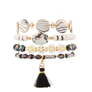 Wholesale Black Glass Faceted Beads Bracelets With White Wheel Beads Smile Emoji Handmade from china suppliers