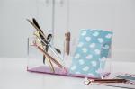 Purple Glitter Clear 9x4x4" Aesthetic Desk Organizer
