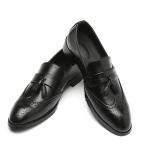 Round Toe Mens Leather Penny Loafers Tasseled Vamps Mens Brown Leather Shoes