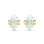 925 Sterling Silver Natural Stone Jewelry Hexagon Cut Blue Rainbow Moonstone