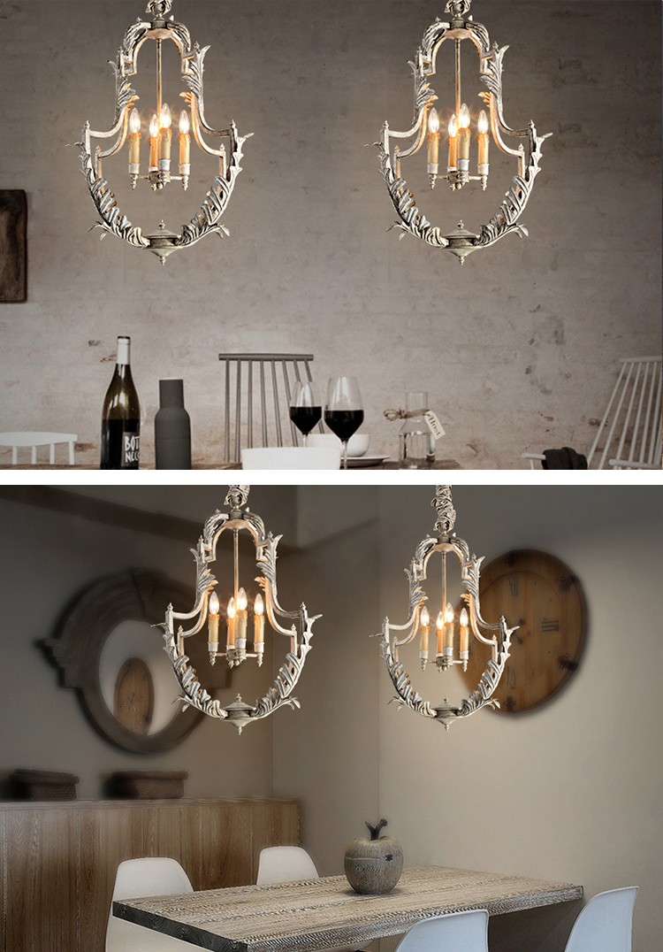 White rustic wrought iron chandelier (WH-CI-48)