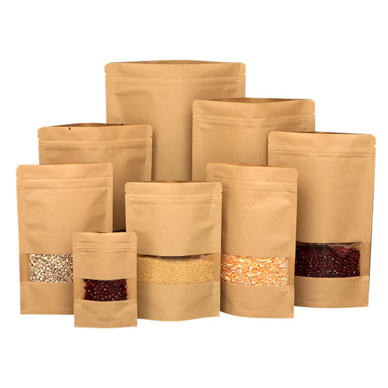 Packaging Paper Bag Food Biodegradable Candy Beef Bags Low Cost Paper Stand Up Pouch With Zipper