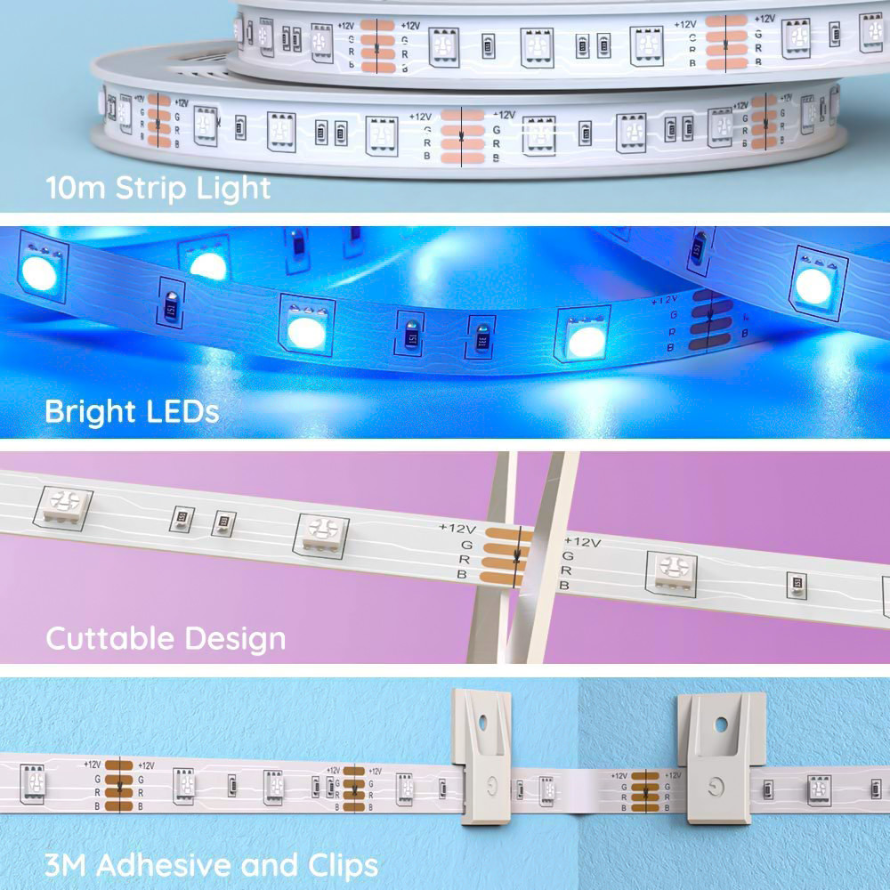 180LEDS 10M RGB 5050 Led Strip Light TUYA WIFI Control 24Key IR remote Music Sync And Compatible with Alexa and Google A