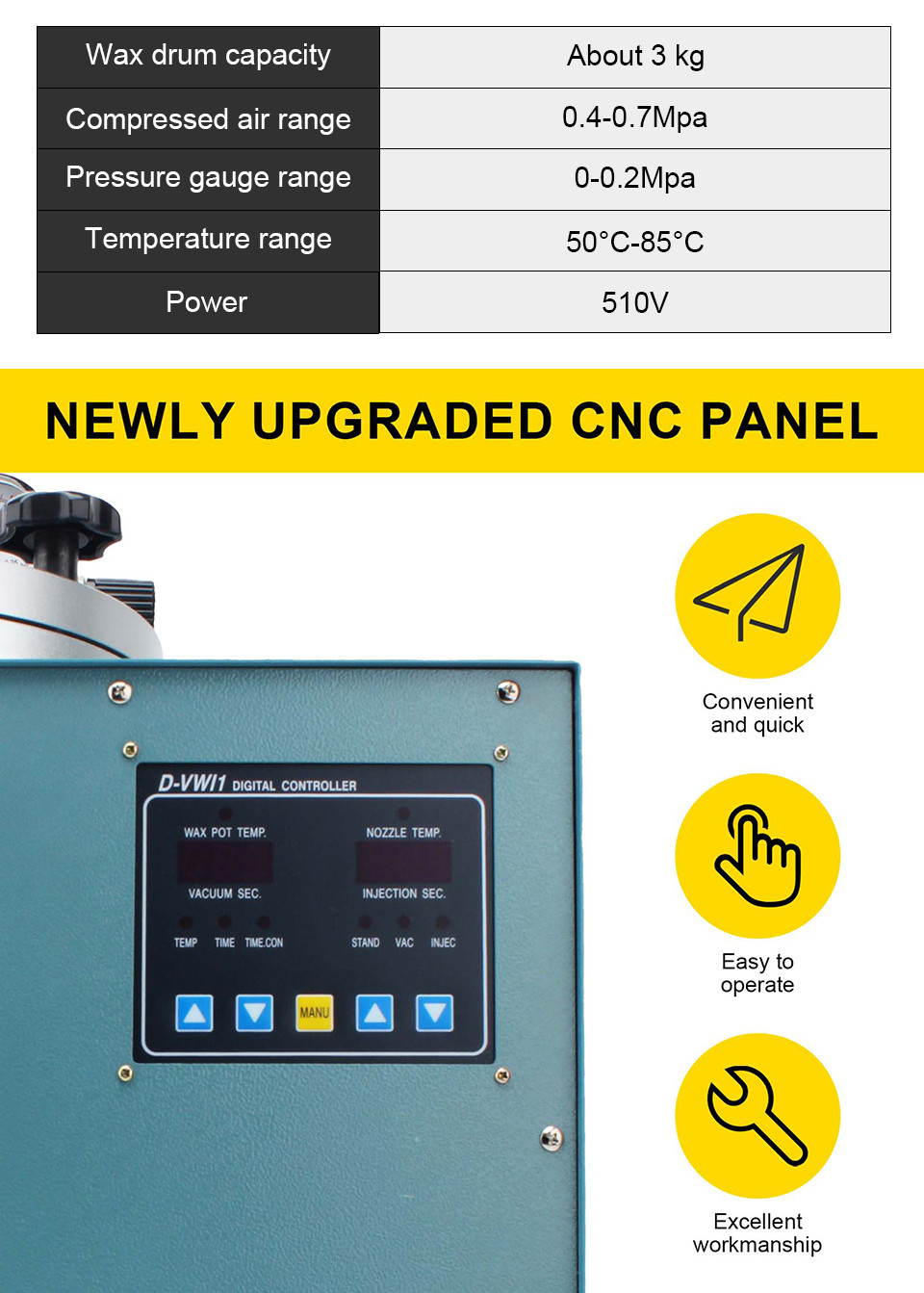 Digital Vacuum Casting Jewellery Wax Injector Machine 3KG Capacity
