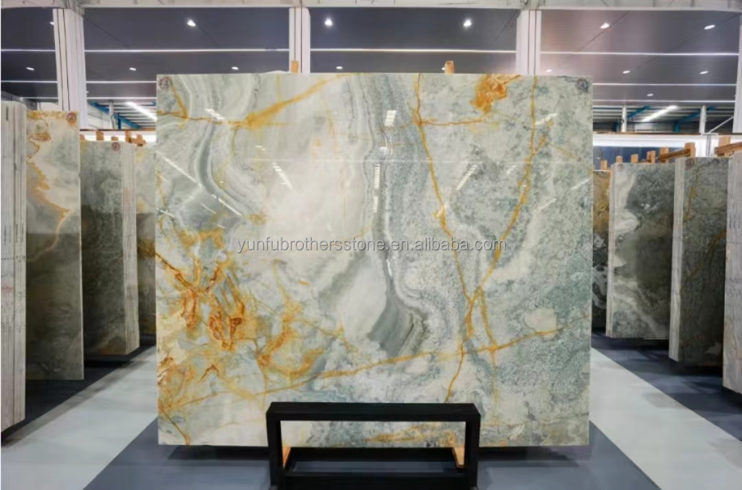 Modern Backlit Green Onyx Stone Slab 30mm Thickness for Graphic Living Room Jade Wall