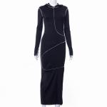 Casual Slim Fit Anti Wear Long Sleeve Hooded Maxi Dress For Fall Winter