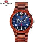 Man Red Sandel Wooden Quartz Watch Blue Dial Luminous Water Proof 1015-3