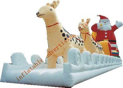 Inflatable Christmas Santa With Ride Reindeer Made Of PVC Tarpaulin For