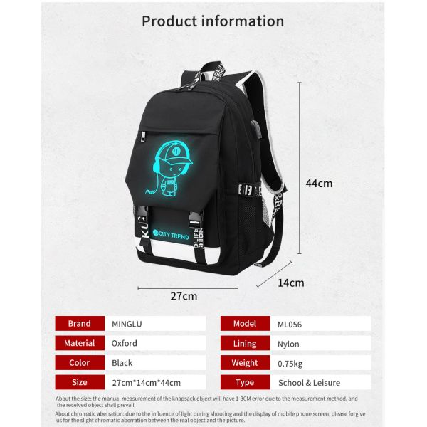 Factory wholesale custom fluorescent logo boys waterproof bookbag durable luminous student school bags backpack for men