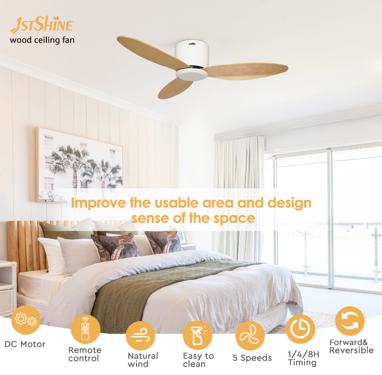 Remote Control 42 Inches Wood Blades Ceiling Fan Pure Copper DC Motor Five Wind Speed