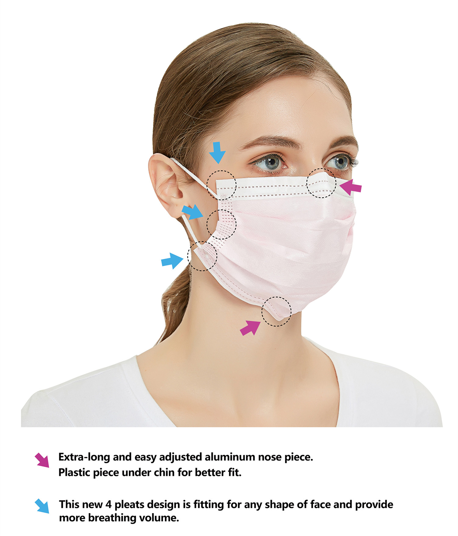 S&J Double Bands Face Mask BFE99 High Quality Nonwoven Surgical Using Disposable Medical Up Down Dual Bands Face Mask