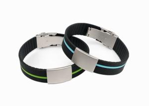 Wholesale Custom Color Stripe Id Wristband Engraved Metal Plate Adjustable Id Bracelet from china suppliers