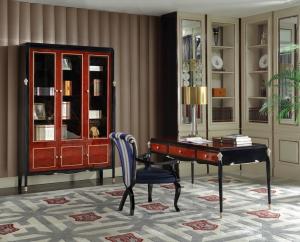 Wholesale Luxury Villa house office Furniture Ebony wood Book cabients and Reading desk in glossy painting with Writing chairs from china suppliers