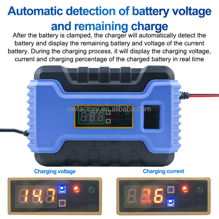 Electric Vehicle E-bike Scooter LCD Display 12V 6A Automatic Battery Charger for Maintenance-Free Dry Water Battery