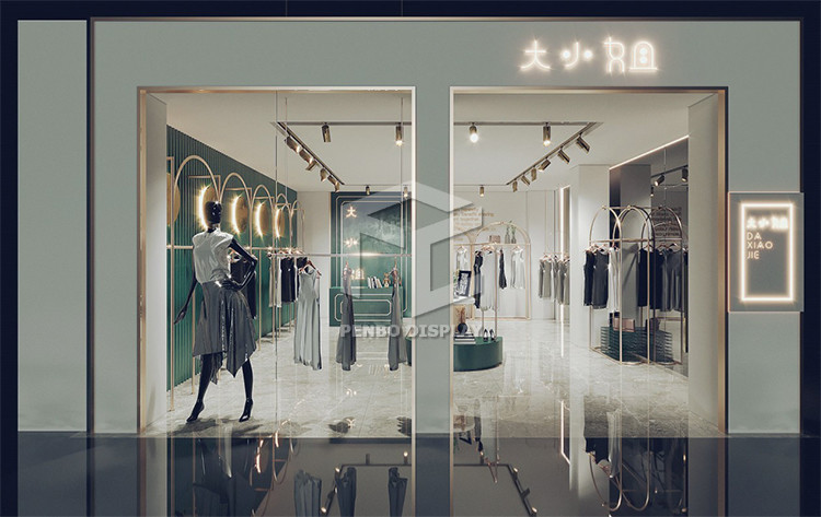Lady Clothing Electroplate Boutique Display Racks Stands Customized