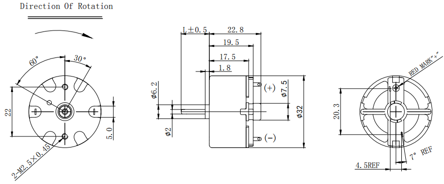 RF-500TB-062200 Motor Drawing and Dimension