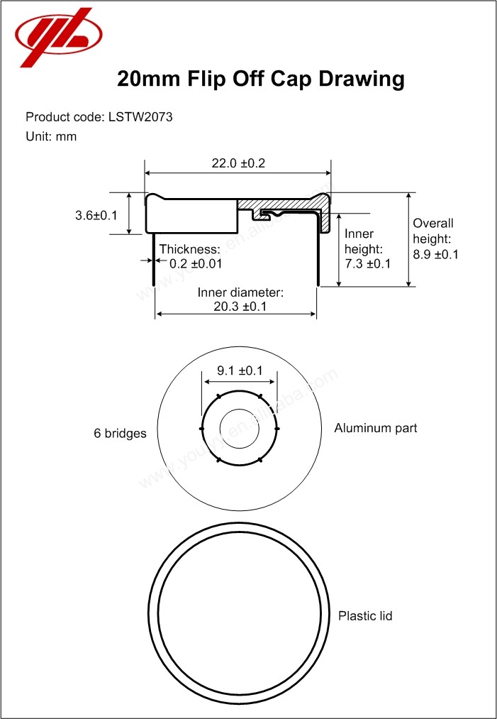 Pharmaceutical Aluminum Plastic Vial Caps 20mm Size For Injection Vial