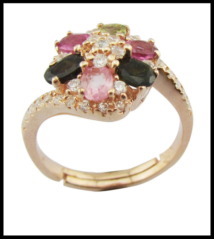 3~5g 925 Silver Gemstone Tourmaline Rings Womens Casual / Party Occasion Jewelry Colorful Natual Gemstone