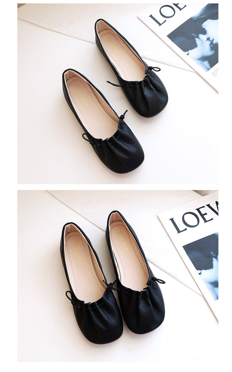 Solid Color Soft Ballet Flat Shoes , Women's White Square Toe Crinkled Rubber Flat Shoes