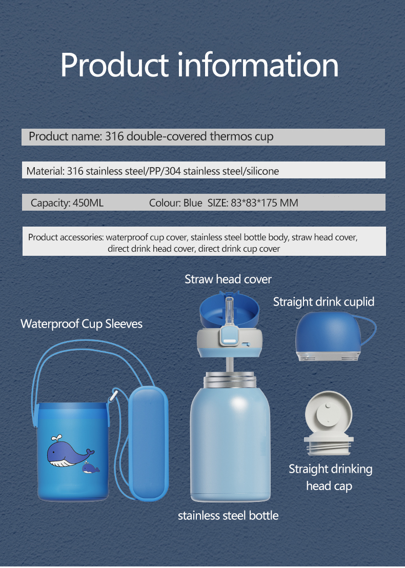 Vacuum Insulated Straw Thermos Flask Stainless Steel Thermos Cup For Children Kids