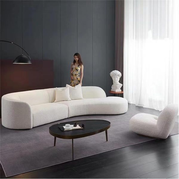 Italian minimalist fabric lamb velvet sofa set shaped curved light luxury Nordic modern corner sofa bed