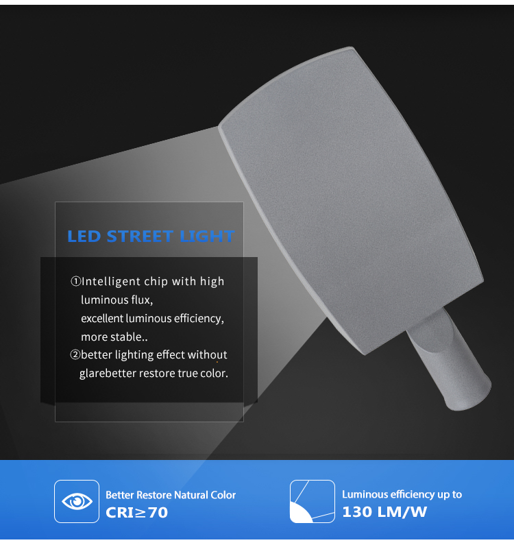 IP66 Waterproof Slim LED Street Light with 70 Ra Color Rendering Index and High Power