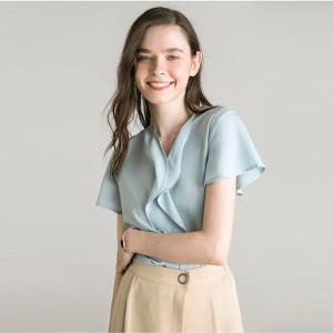 Wholesale V Neck Short Sleeve Summer Blouse from china suppliers