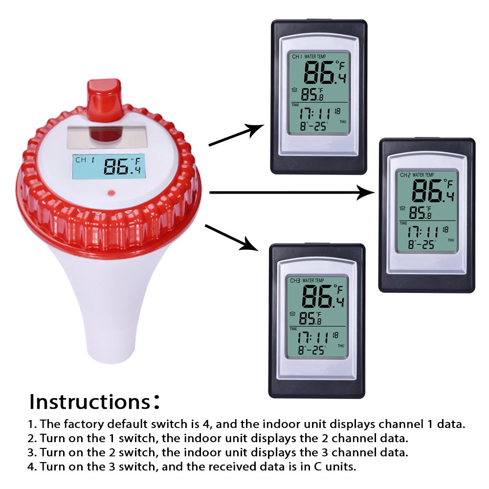 Temperature Accuracy Wireless Solar Digital Pool Thermometer In Red And Silver -40 to 60 ° C
