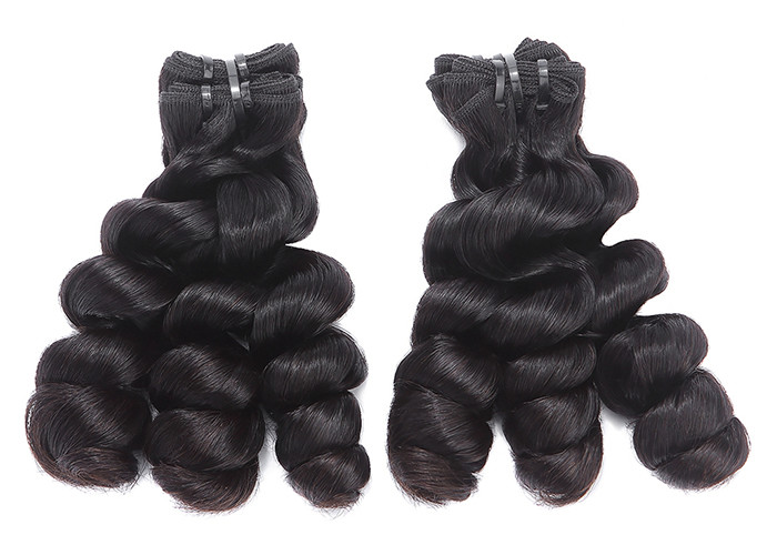 SGS Double Drawn Human Hair , Natural Color 1B Original Human Funmi Romance Hair Weft No Tangle