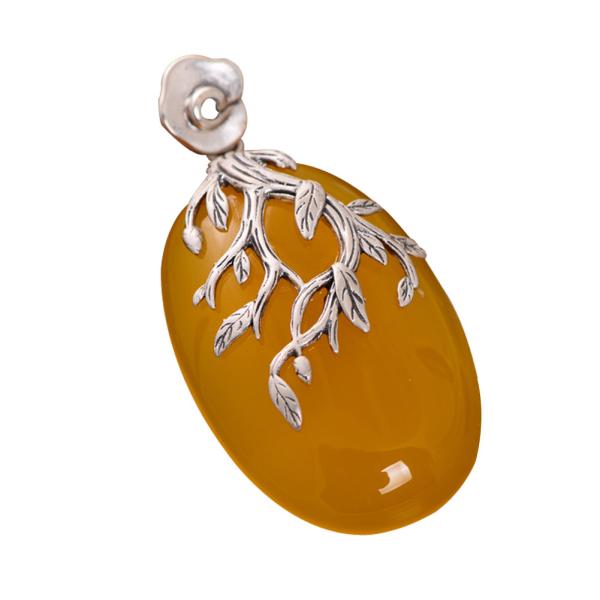 Women Fashion Three Leaves 925 Sterling Silver Synthetic Yellow Chalcedony