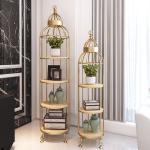 Bird Cage Shape Gold Three Storey Metal Flower Stand