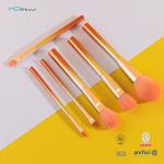 Clear Plastic Handle Travel Makeup Brush 6PCS Orange Nylon Hair