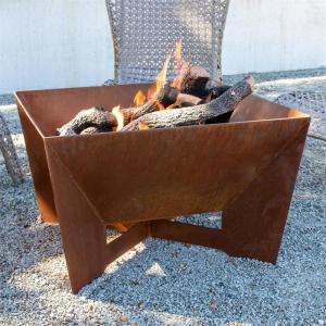 Portable Outdoor Wood Burning Square Geometric Corten Steel Fire Pit