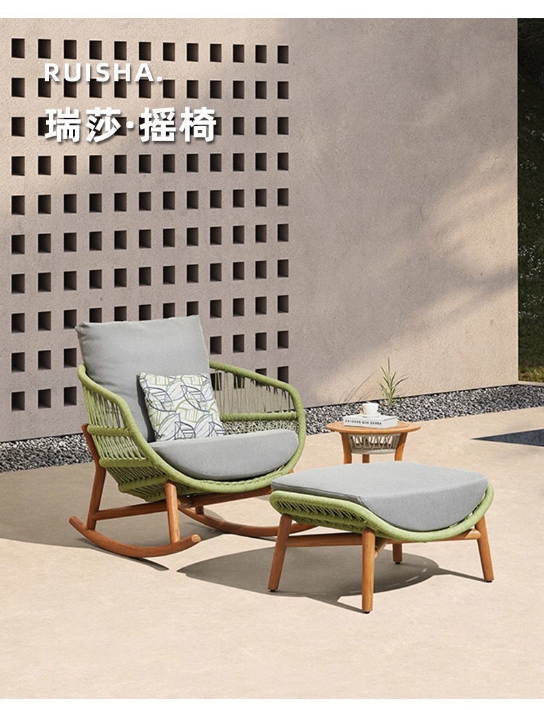 "Waterproof and Sunproof Outdoor Teak Rattan Sofa Set for Courtyard, Garden, Open-Air Homestay - Leisure, Minimalist, Solid Wood Combination"