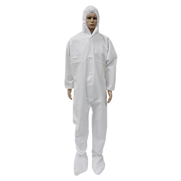 Non Woven Hooded Disposable Coveralls Pp Pe Laminated Sf White Color With Boot