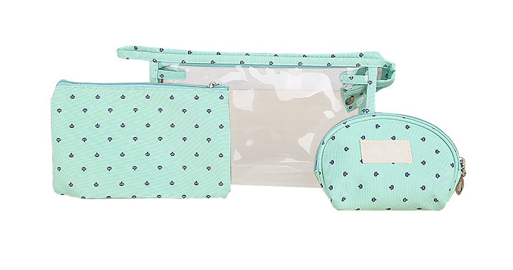 Women Portable Canvas Plastic Travel Toiletry Pouch Set