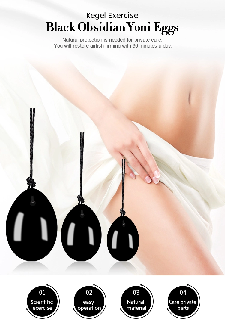 43x30mm Female Massage Black Obsidian Yoni Egg With String