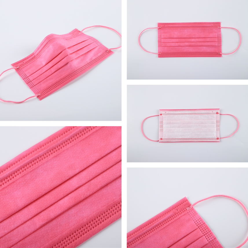 S&J Disposable 3 layers colorful pink color Earloop face mask