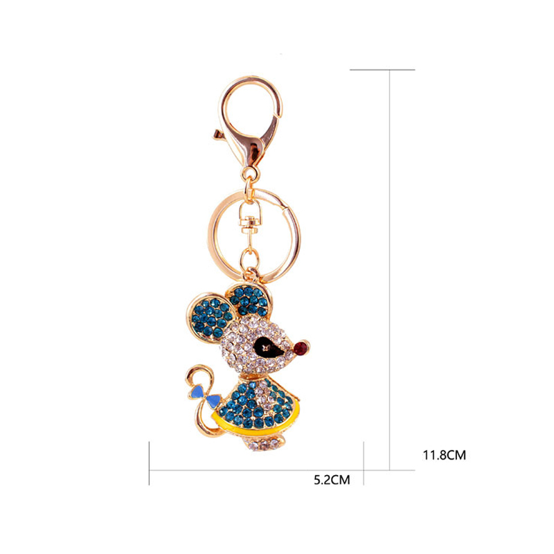 Metal Year Of The Rat Keychain 6cmx3.6cm Size Rhinestone Material