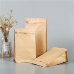 Food Grade kraft paper stand up coffee bag with valve and flat bottom aluminum