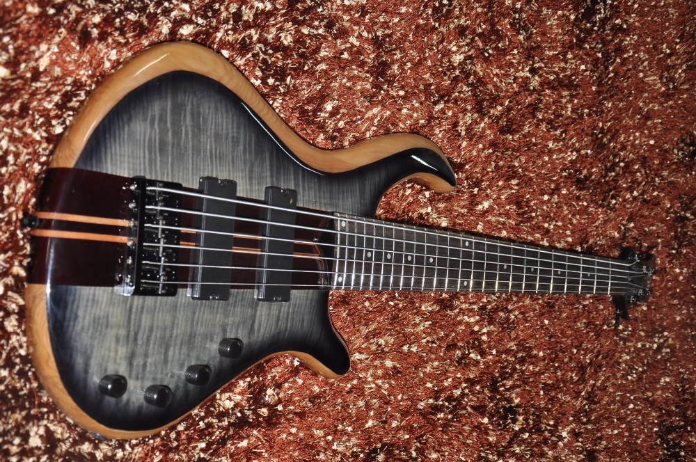 Mayones custom bass guitar 6 string electric bass guitar Neck through body Alder with flamed maple Active pickups