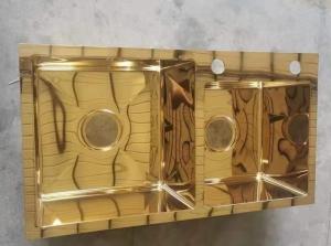 Wholesale Mirror Gold Matte Black Kitchen Sink Double Bowl Drop In 3.5mm from china suppliers