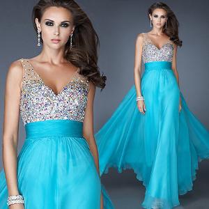 Wholesale A-Line Beading Dress Long Evening Dress, Ice Blue Party Dresses, Champagne Dresses from china suppliers
