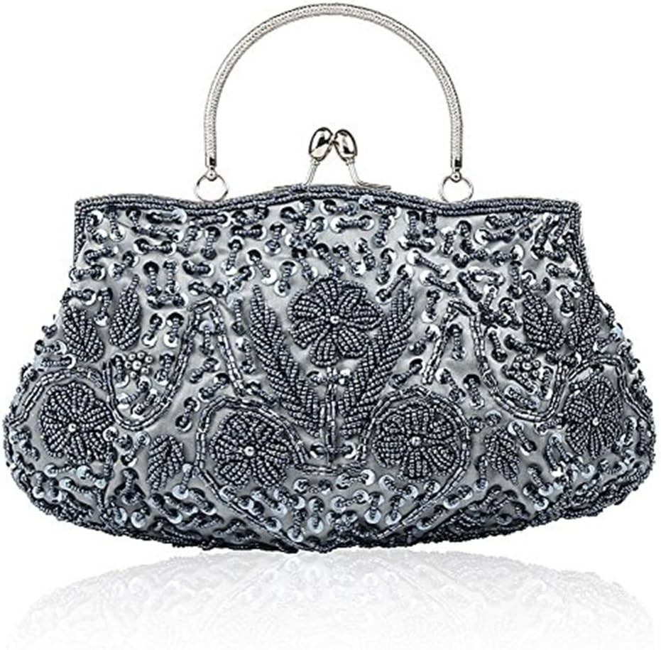 TMORE BEADED SEQUIN DESIGN FLOWER EVENING PURSE LARGE CLUTCH BAG