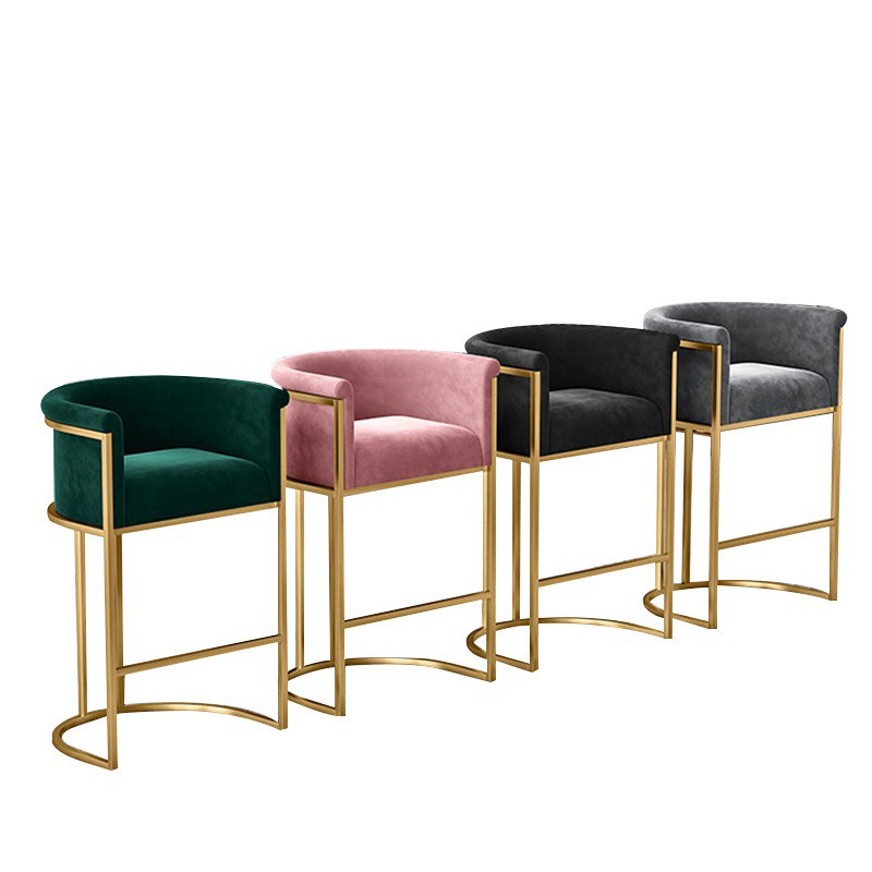 Commercial Metal Bar Stools High Stool With Velvet / PU Seat