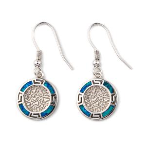 Wholesale 925 With Sterling Silver Greek Key Blue Meander Opal Phaistos Disc Dangle Women Earrings from china suppliers